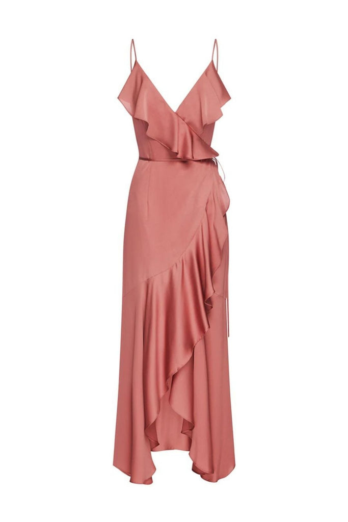 Buy Luxe Bias Frill Wrap Dress in Rose ...